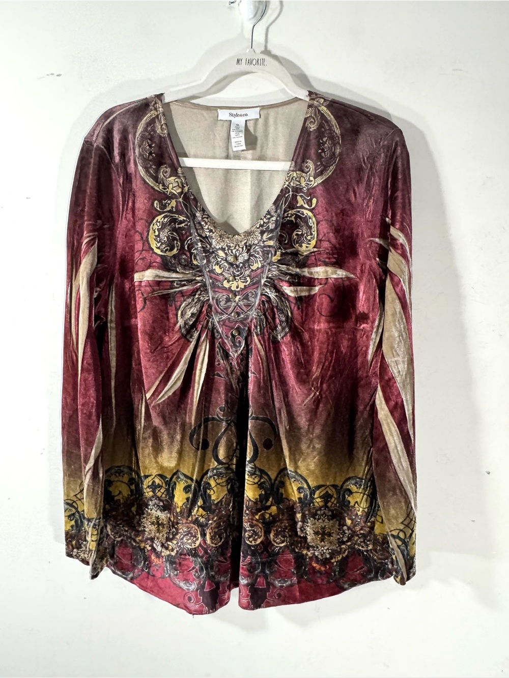 Style & Co Velvet Paisley Tunic Top XL